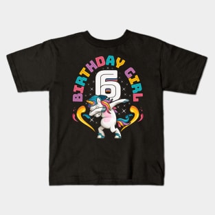 Dabbing Unicorn Birthday Girl 6 Years Old Kids T-Shirt